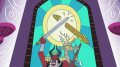 wiki:stained_glass_window_showing_tirek_and_discord_holding_a_sword_and_a_sandwich_respectively_s4e26.png